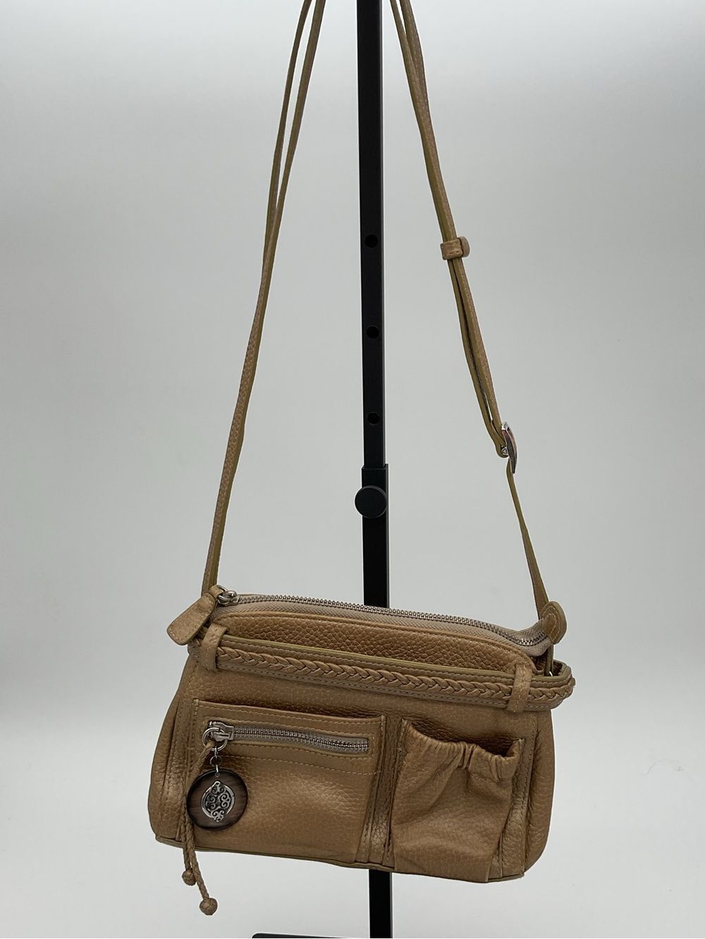 Brighton Gold Leather Small Crossbody Bag with Braided Trim